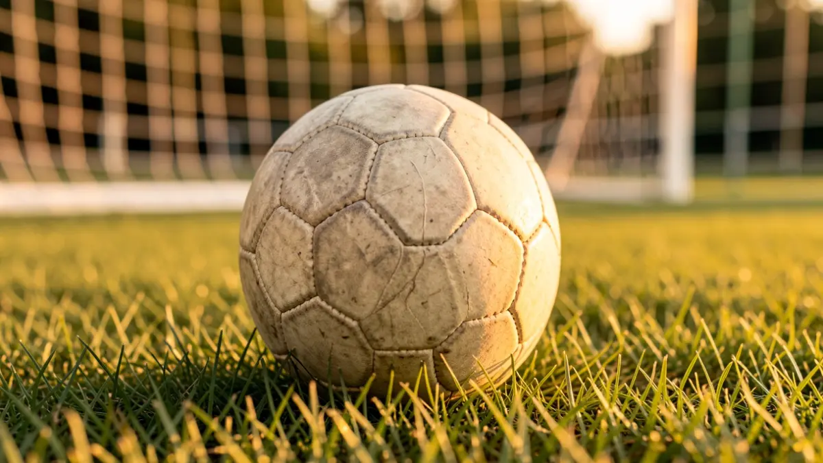 Close-up image of a pelota ball, with the white net blurred.