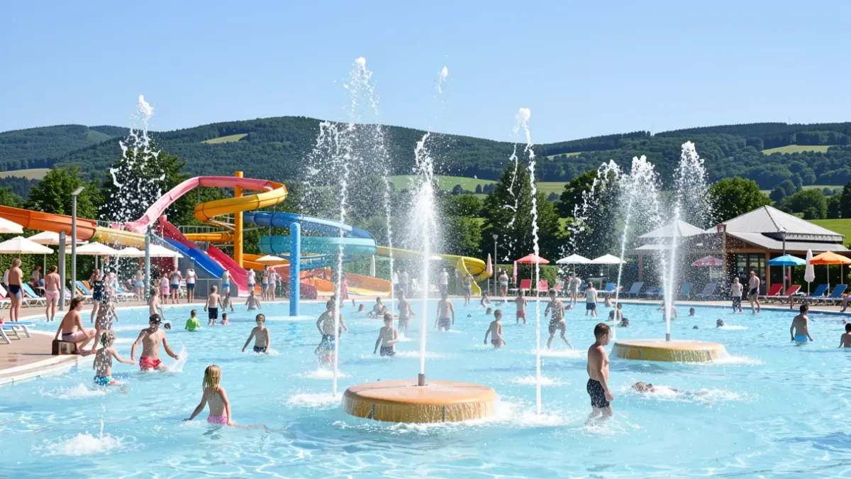 Imagen genérica de un parque con surtidores de agua, soleado.