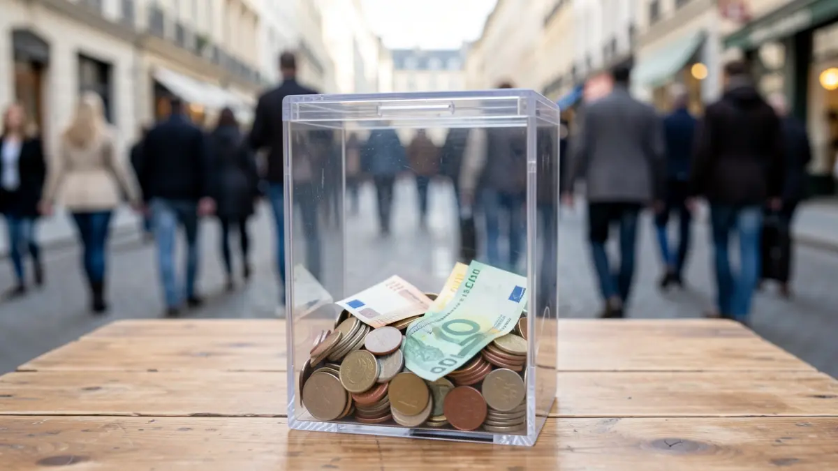 Imagen genérica: hucha transparente para recaudación solidaria.