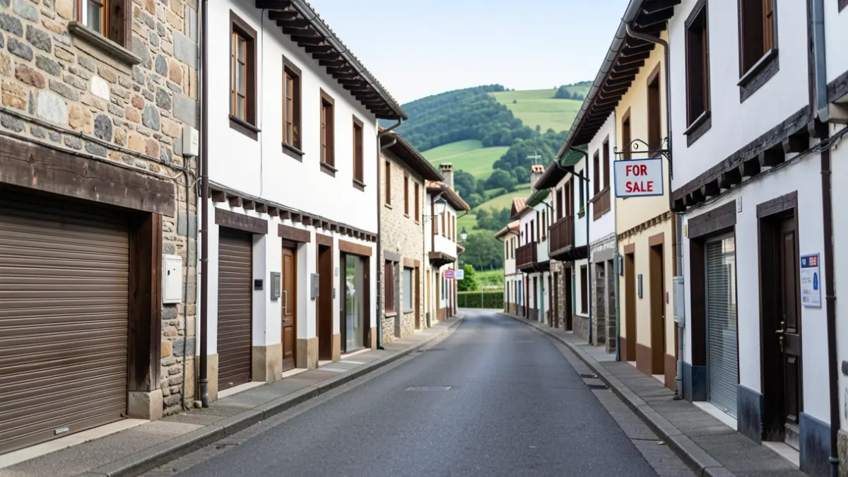 Street view of Durango, showing traditional stone buildings and closed commercial premises.