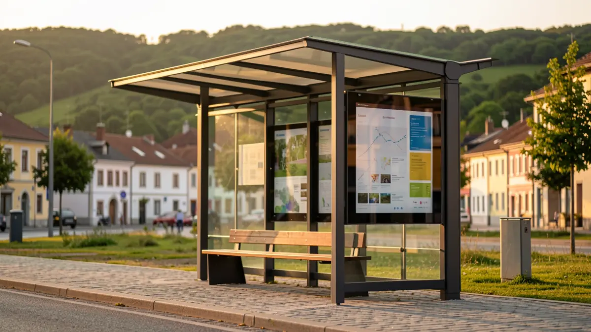 Generic image of a modern bus stop in a Euskadi town.