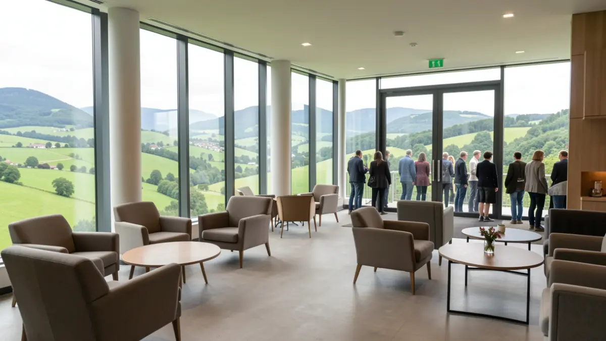 Irudi generikoa: Euskal Herriko hotel bateko lobby hutsa, egunez, argi naturalarekin.