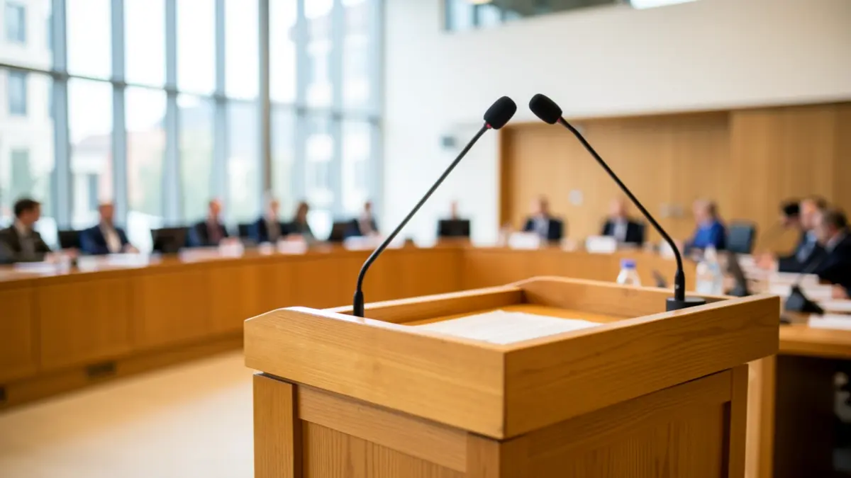 Speaking podium at Bilbao City Hall with a microphone.