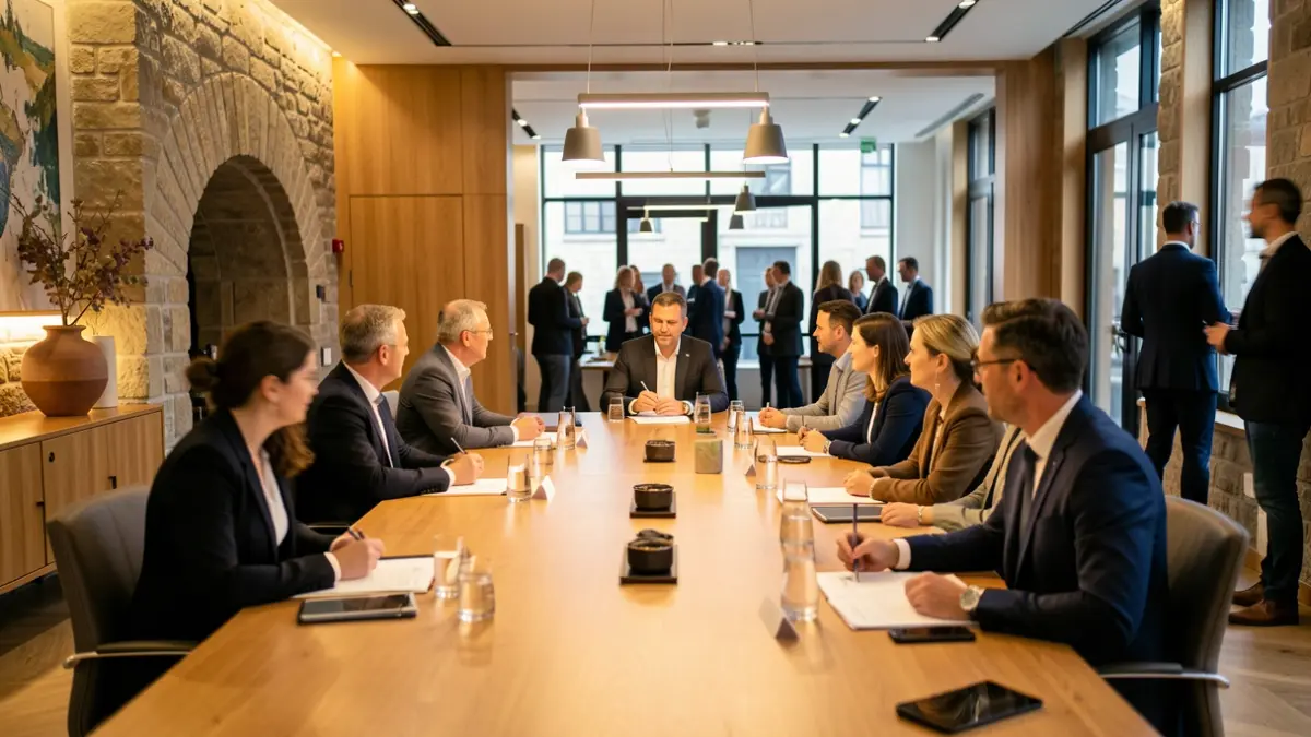 Generic image of a meeting room in Euskadi with Basque architectural elements.
