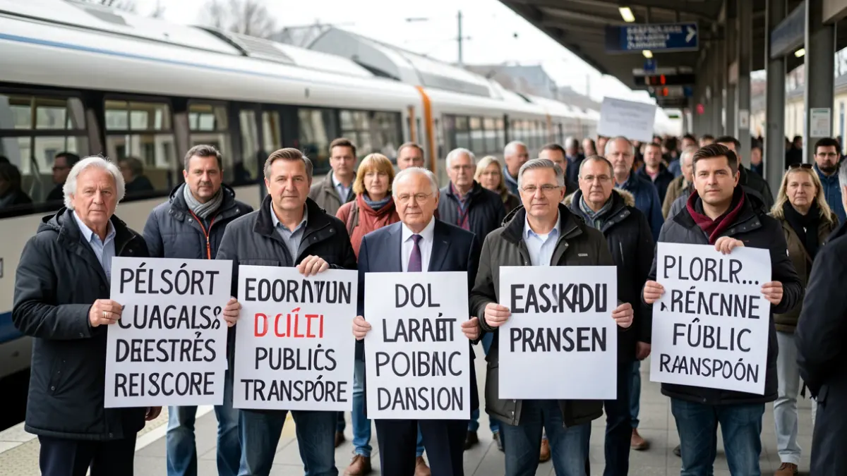 Irudi generikoa tren geltoki batean ekitaldi politiko bat egiten ari den jende talde bat.