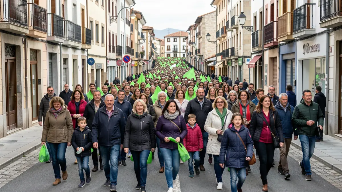 Imagen genérica: Grupo diverso de personas avanzando en una marcha solidaria por las calles de Eibar.