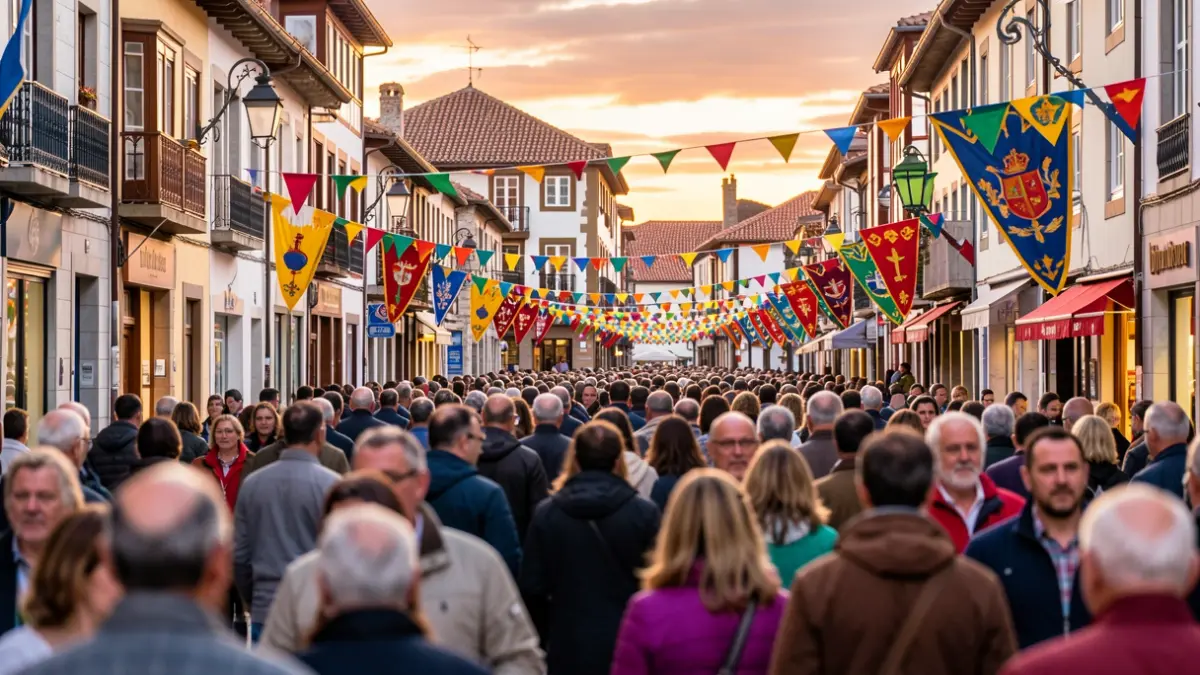 Imagen genérica del ambiente de las fiestas de San Juan en Eibar, con gente y arquitectura tradicional.