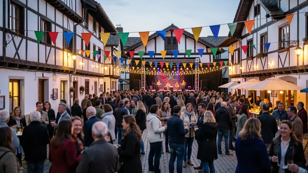 Imagen genérica: Plaza de Elgeta al atardecer, en ambiente festivo.