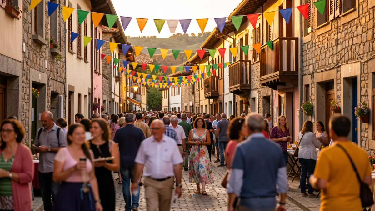 Imagen genérica de una escena callejera en un pueblo vasco con ambiente festivo.