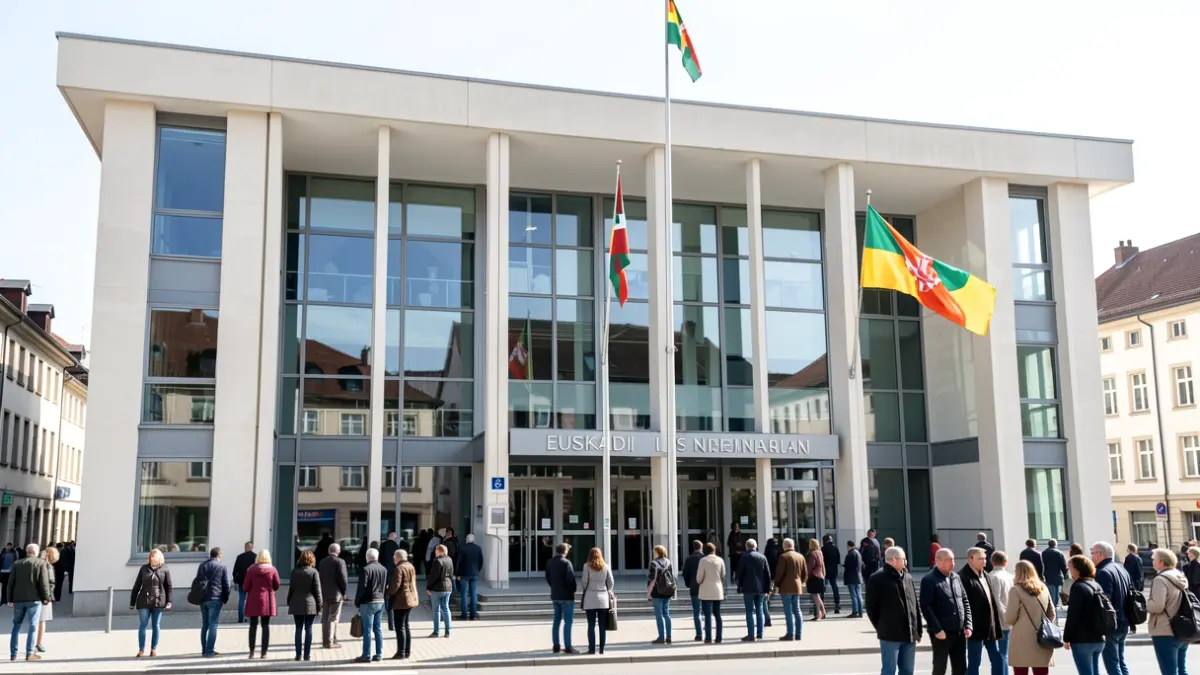 Generic image: Facade of a modern Euskadi town hall building with large windows and a Basque flag.