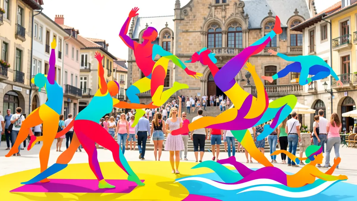 Generic image of abstract representations of sports activities, with bright summer colors and a sense of motion.