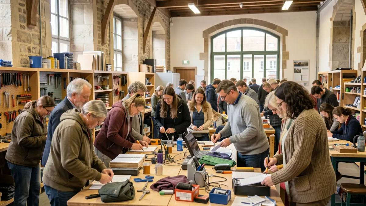 Generic image: Diverse group of people of various ages and ethnicities participating in a training workshop, focusing on practical skills, in a warm and supportive atmosphere.