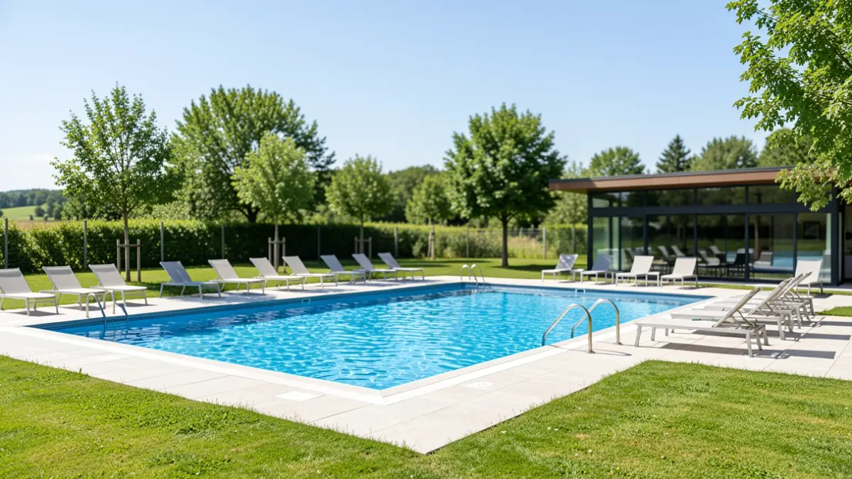 Imagen genérica del exterior de una moderna piscina exterior en Euskadi.
