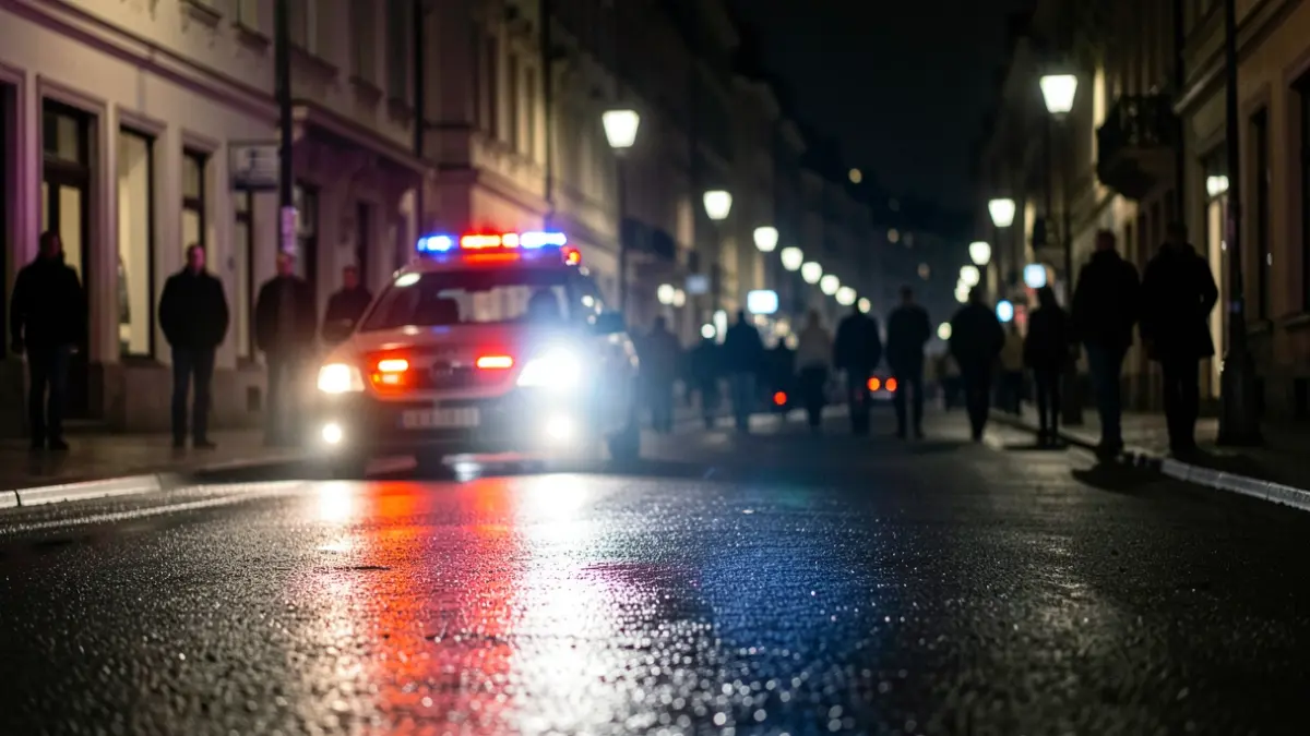 Emergency lights on a street at night.