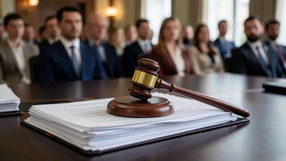 Gavel on legal documents representing judicial processes.