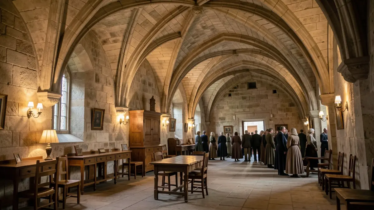 Imagen genérica: Interior de un monasterio del siglo XVI con ambiente histórico y misterioso.