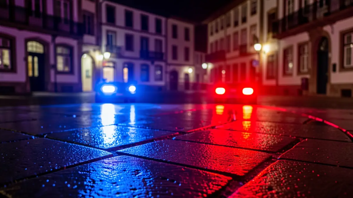 Imagen genérica: luces de emergencia rojas y azules reflejándose en el asfalto mojado por la noche.