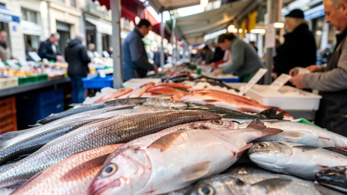 Imagen genérica: Pescado fresco en un concurrido mercado de pescado en Euskadi.