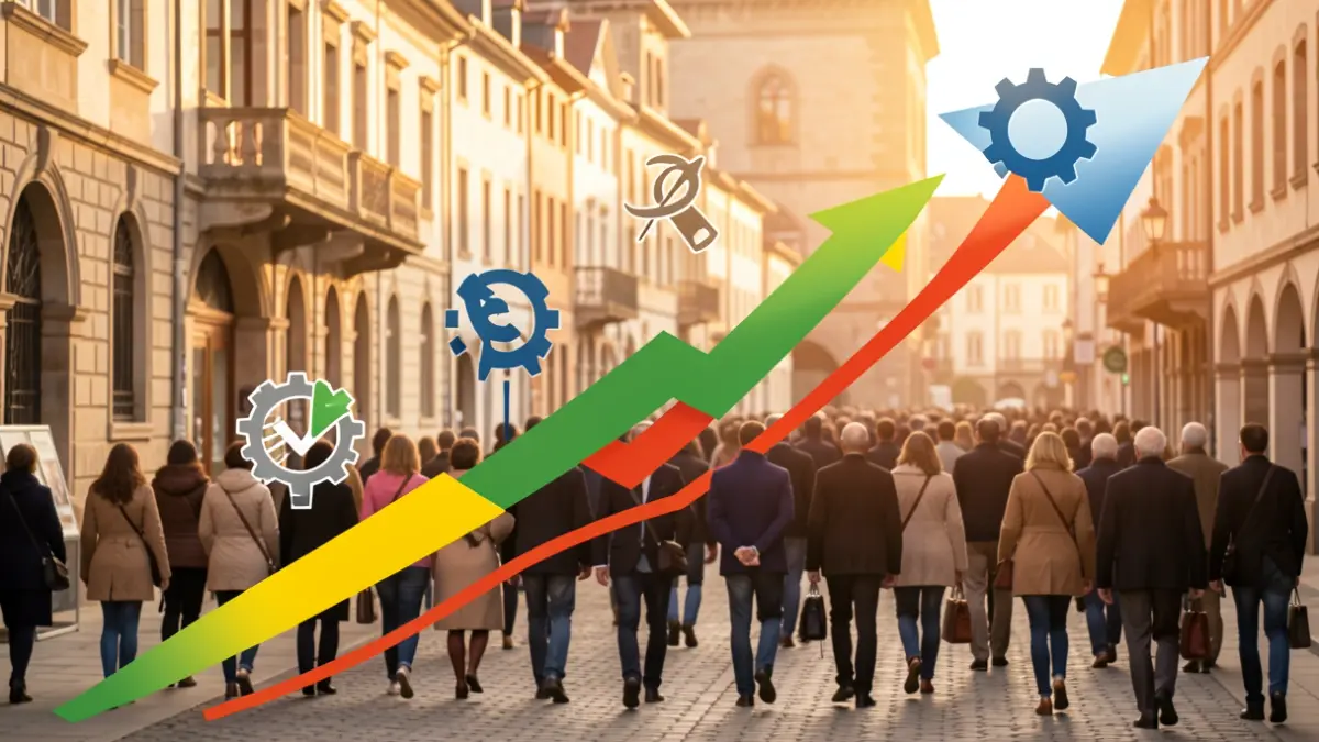 Irudi generikoa hazkunde ekonomikoko grafikoekin eta Euskadiko elementu arkitektonikoekin.
