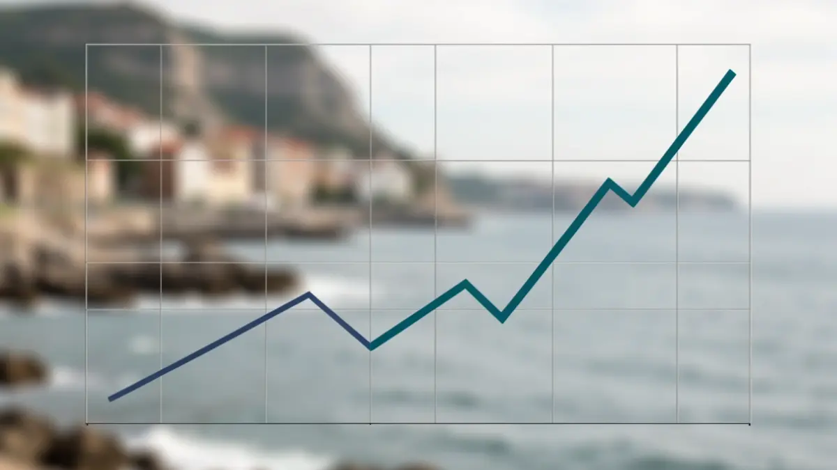 Irudi generikoa: Euskadiko kostaldearen atzealdean, gorabeheratsua den joera beherakorra erakusten duen grafikoa.