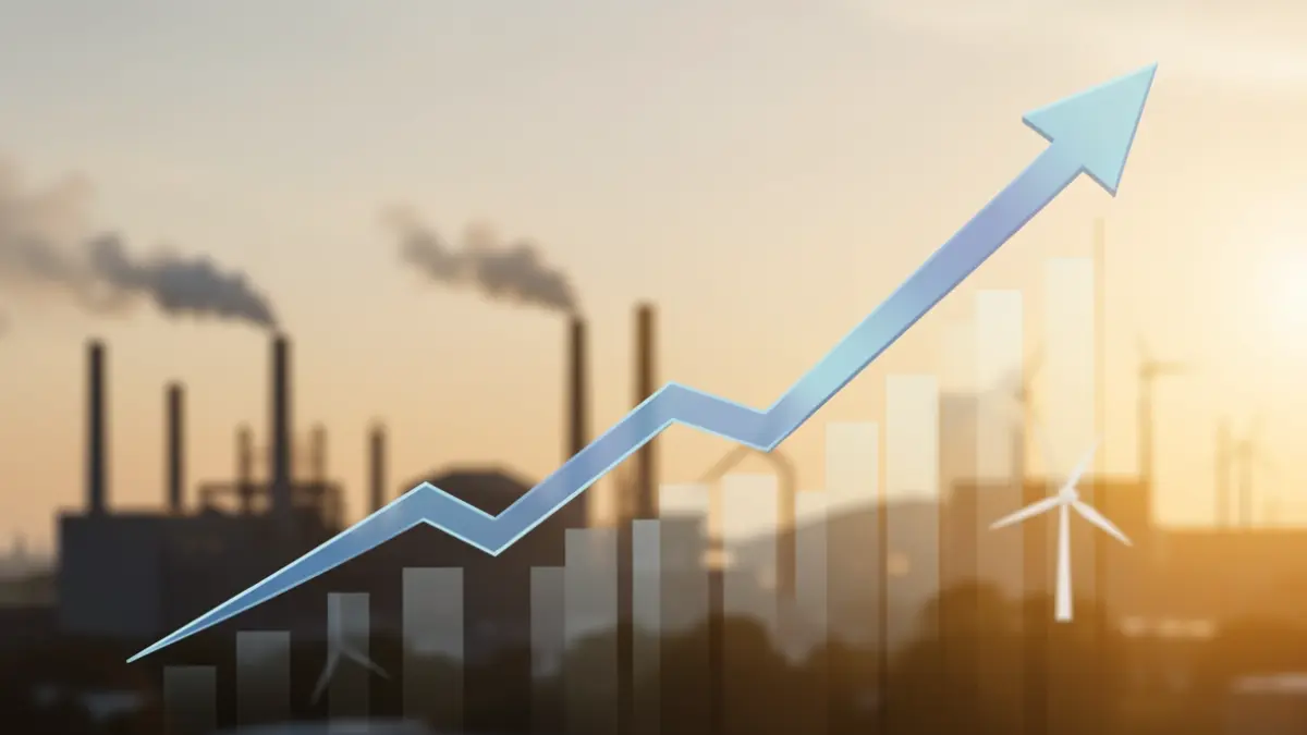 Generic image: Abstract representation of Euskadi's industrial growth, featuring upward graphs and industrial and energy symbols.