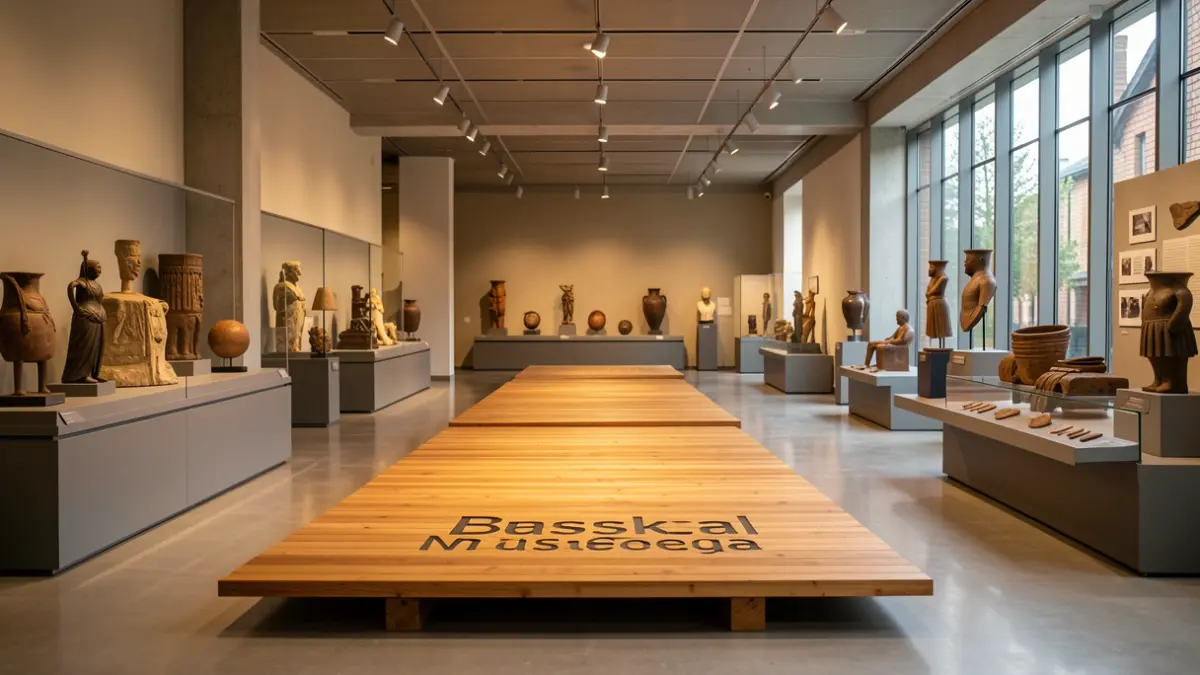 Euskal Museoa barrualdea, berritua eta modernoa, euskara dedikatutako egurrezko pasabide flotagarri batekin.