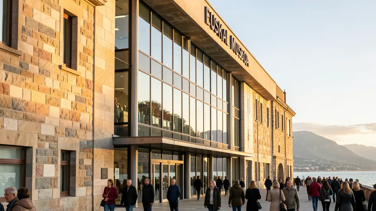 Facade of the Euskal Museoa in Bilbao, showcasing its modern architectural elements integrated with traditional Basque design.