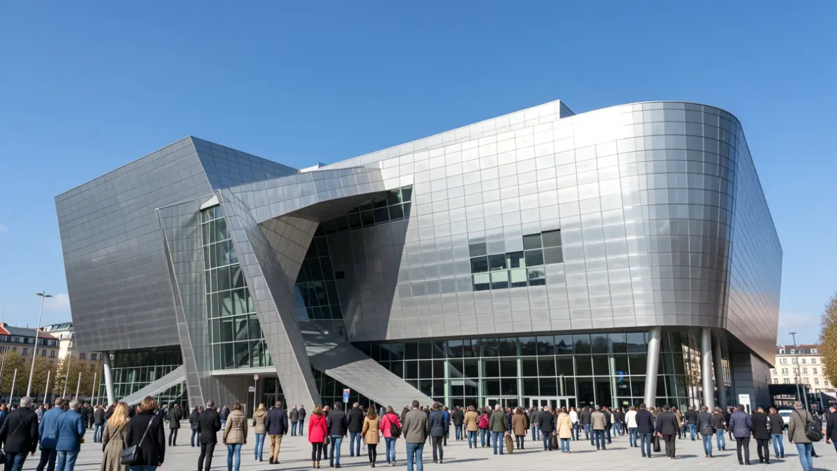 Euskalduna Bilbao Jauregiaren kanpoaldeko ikuspegia, arkitektura garaikidekoa.