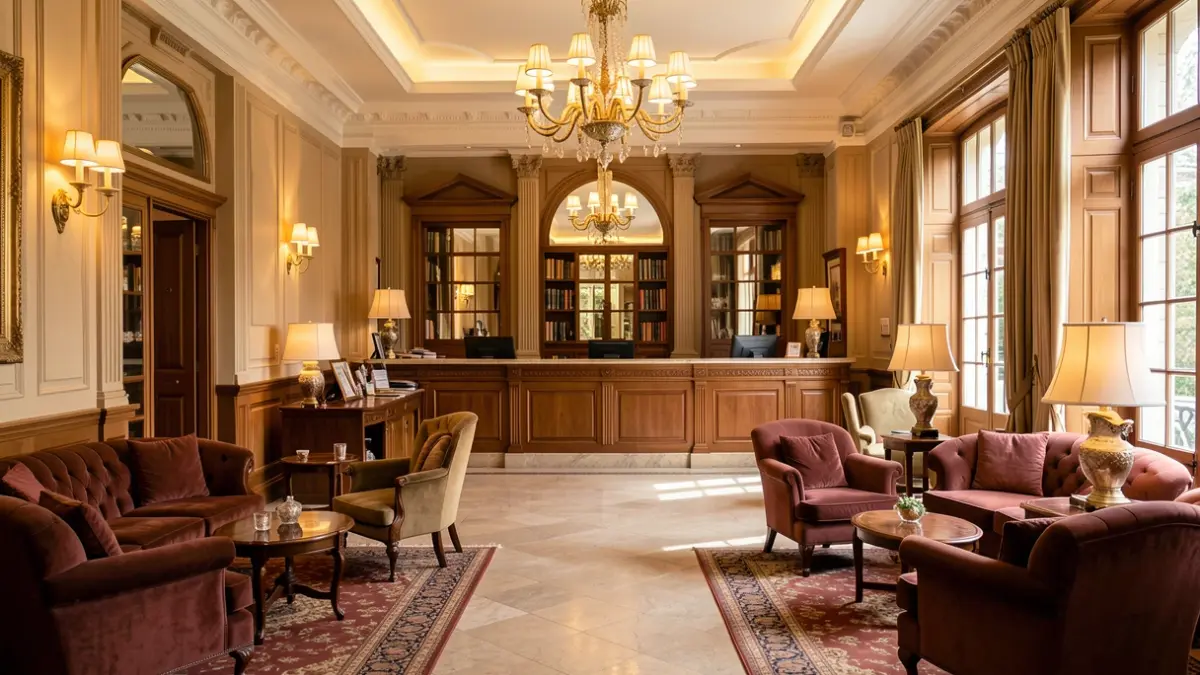 Irudia generikoa da, hotel baten lobby dotorea erakusten duena.