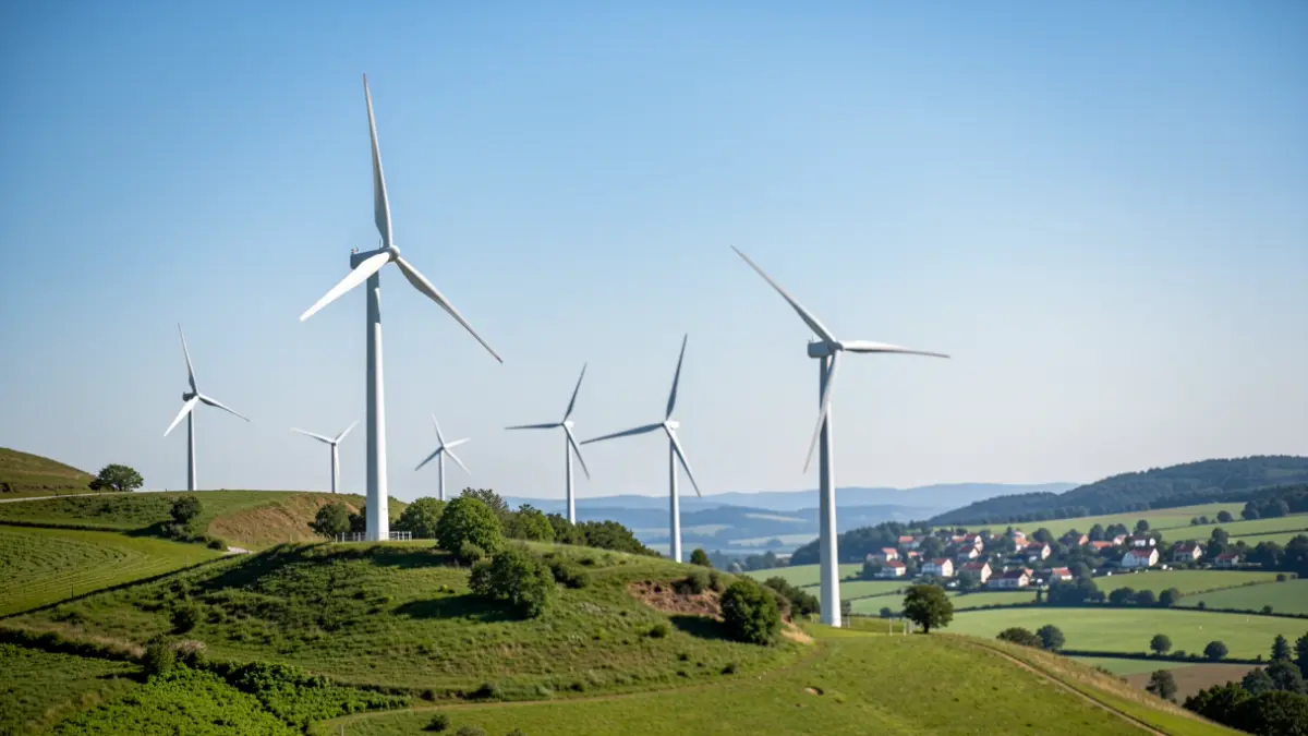 Aerogeneradores en una ladera verde en Euskadi.