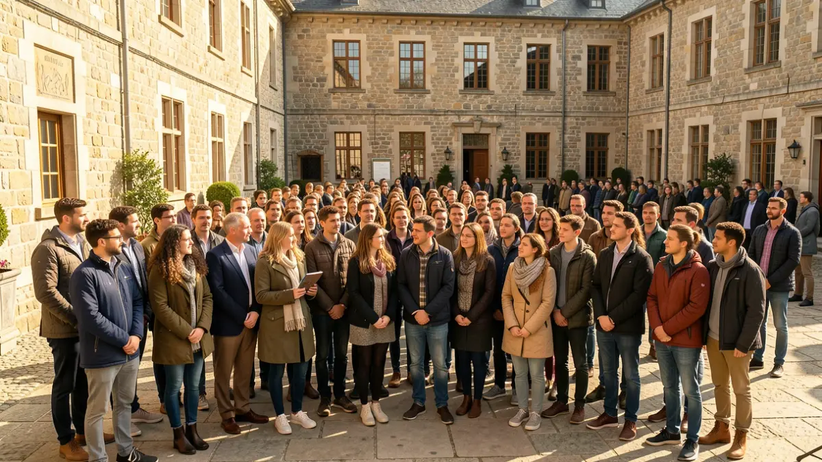 Gazte talde bat Igartzako jauregian ongietorri ekitaldi ofizialean.