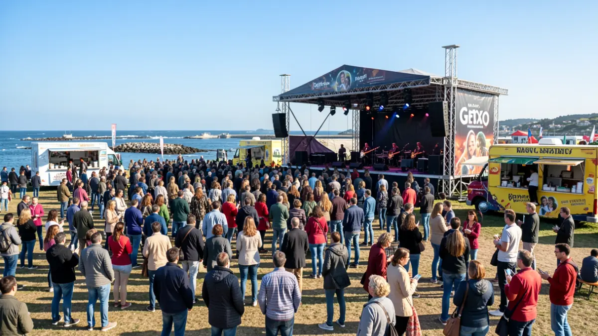 Imagen genérica: Un festival de música en la costa de Getxo, con foodtrucks y gente disfrutando del ambiente.