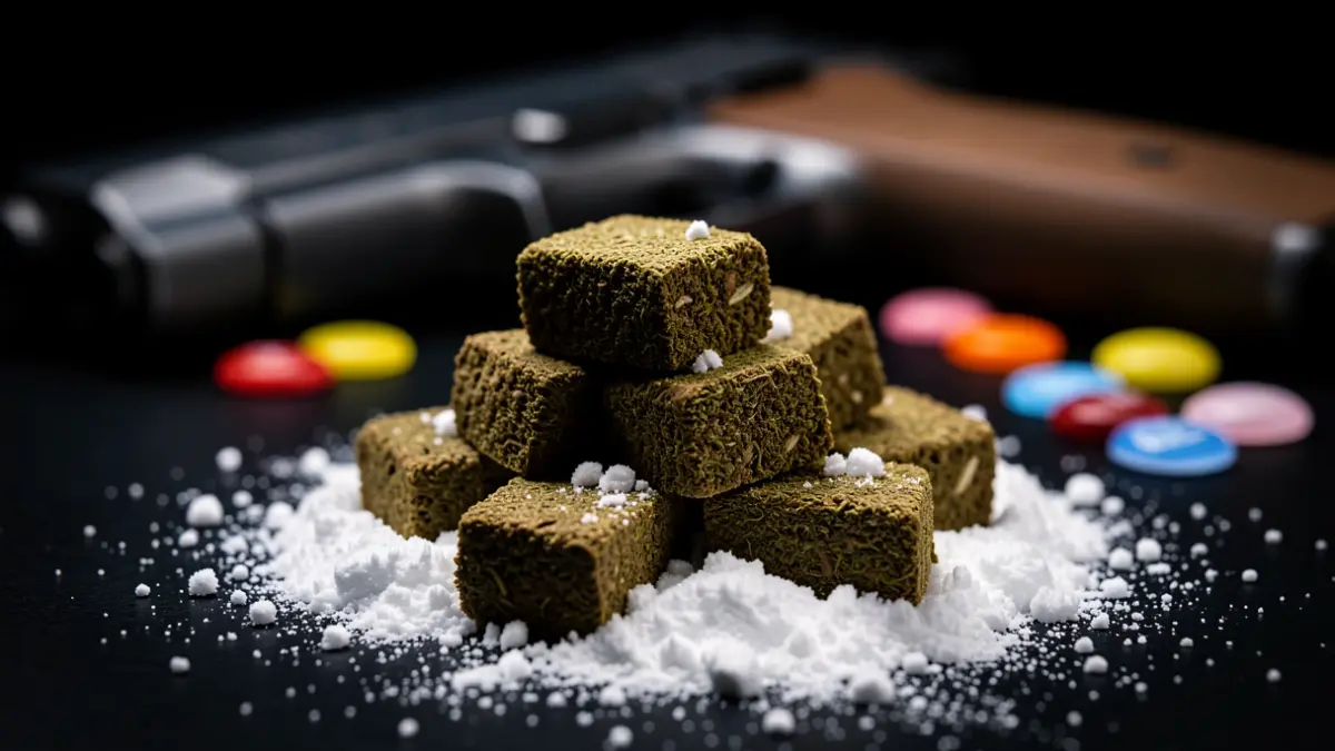 Irudi generikoa: droga eta pistola batzuk.