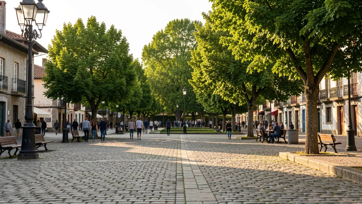 Idiazabalgo parke bateko irudi generikoa, zuhaitzez inguratua.