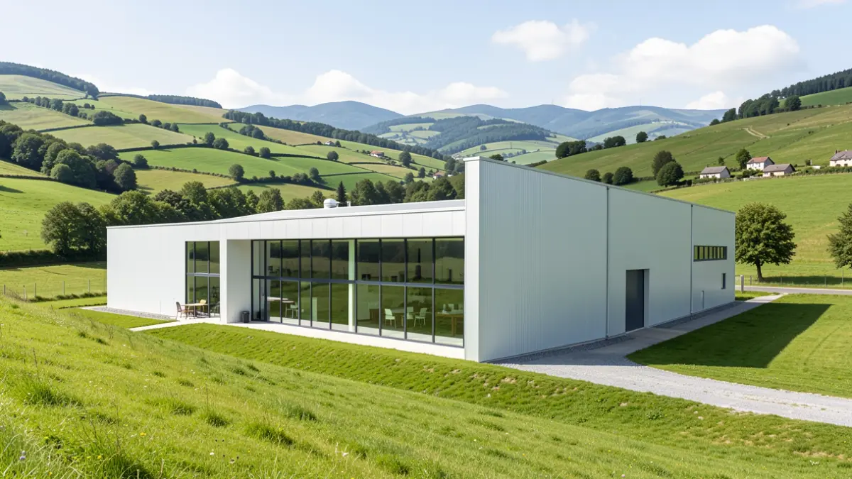 Generic image: Modern industrial building located in a Basque Country valley, during the day.