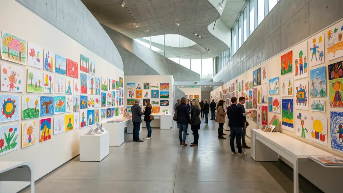 Generic image of the Guggenheim Museum Bilbao's educational space, showcasing vibrant children's artwork.