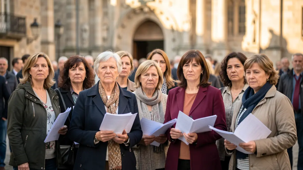 Imagen genérica: Grupo de mujeres de diversas edades, con partituras, frente a arquitectura vasca.