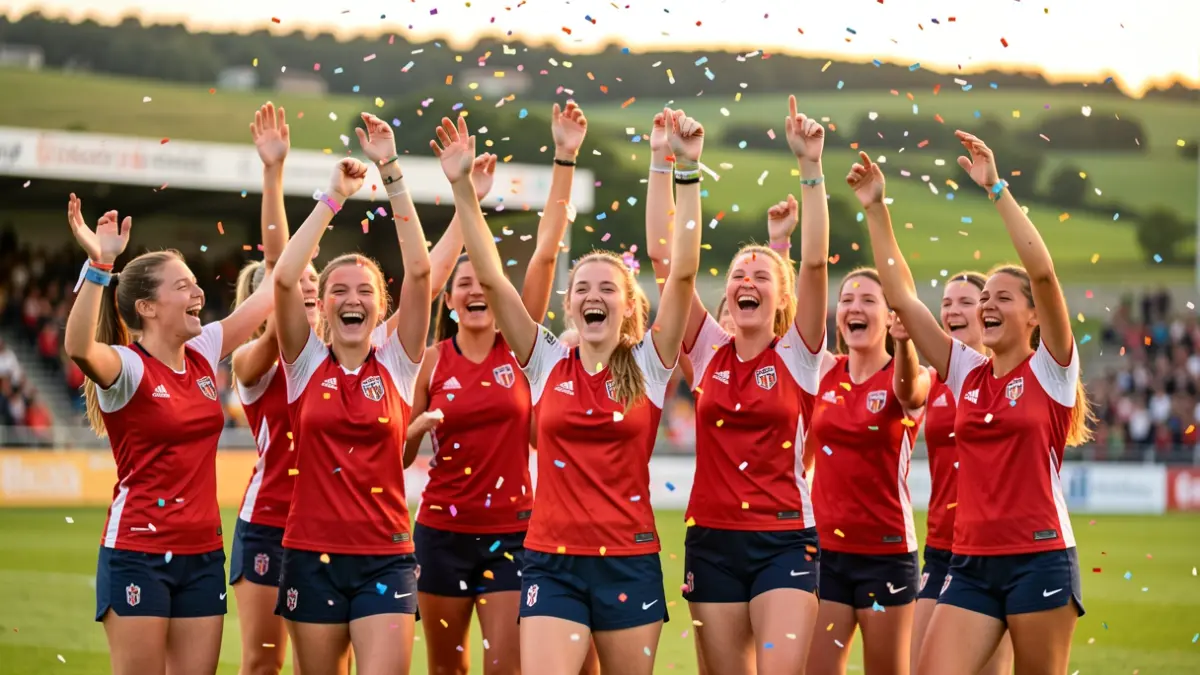 Un grupo de jugadoras jóvenes celebrando una victoria.