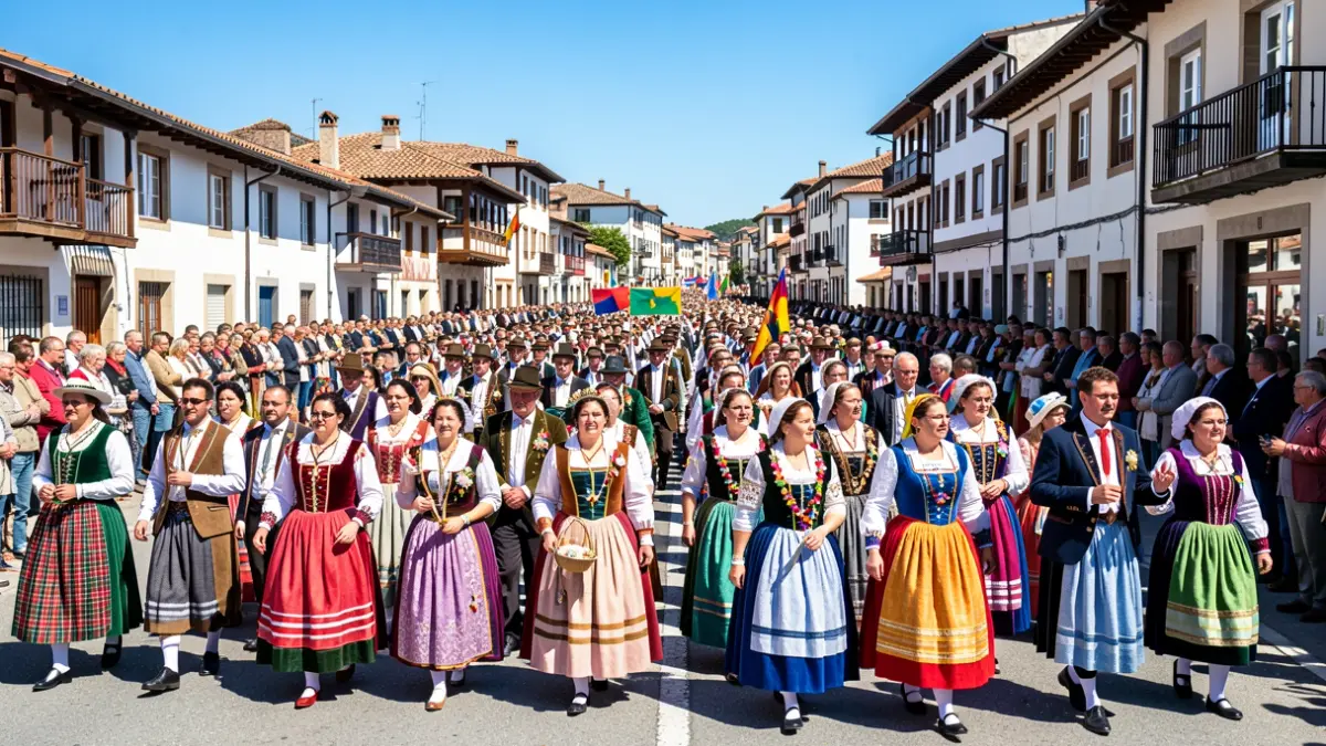 Images of the egalitarian Alarde of Irun, with a festive atmosphere and diverse participation.