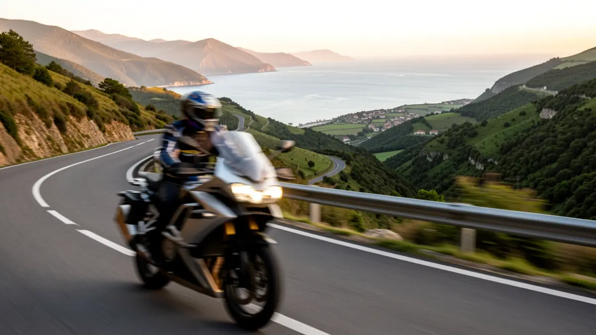 Generic image of a mountain road with a motorcycle.