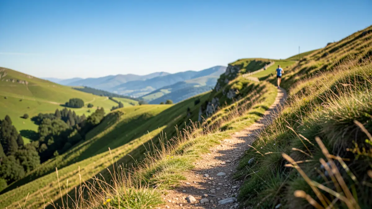 Mountain landscape in the Basque Country with a distant runner.