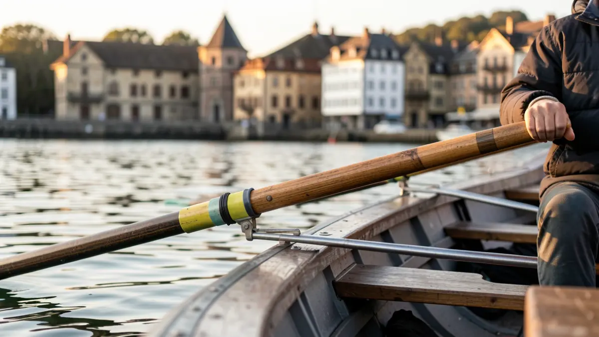 Generic image: a rower holding an oar, with Hondarribia architecture in the background.