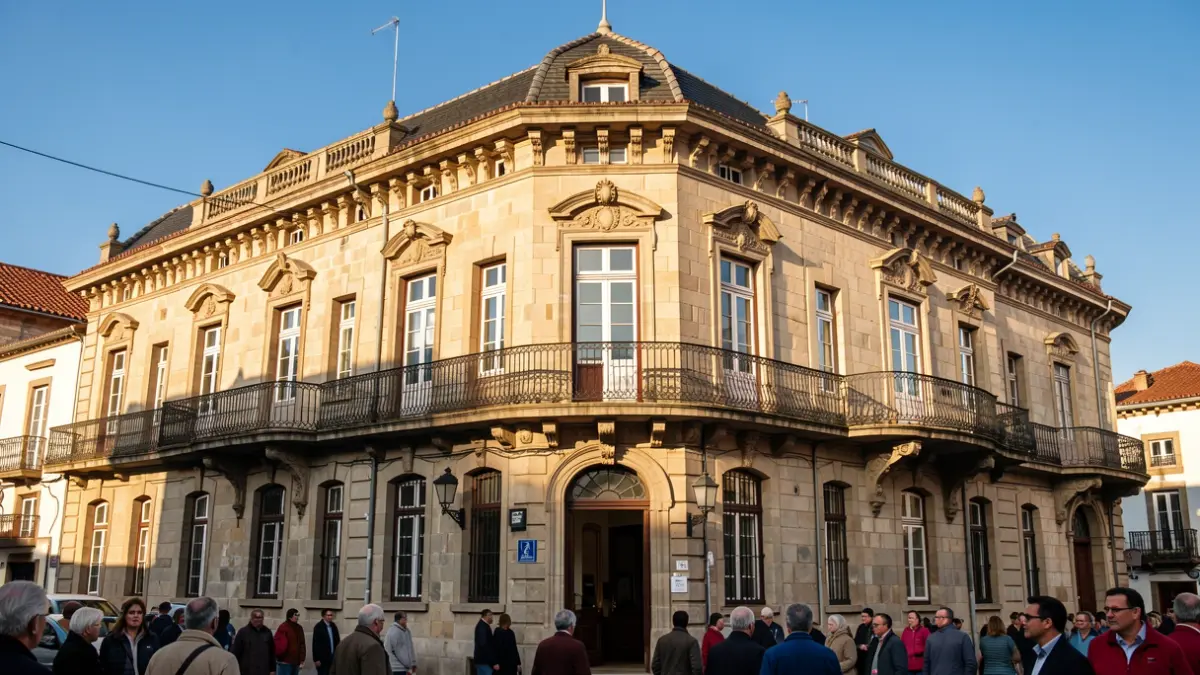 Imagen genérica: Fachada de un edificio histórico de piedra con balcones ornamentados y barandillas de hierro, luz cálida de la tarde proyectando sombras.