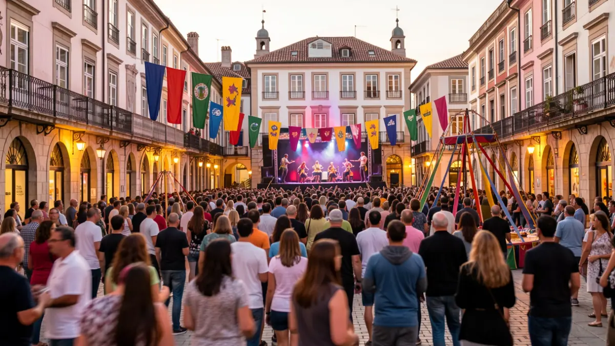 Generic image: Streets of Vitoria-Gasteiz during a festival, with people and stages.