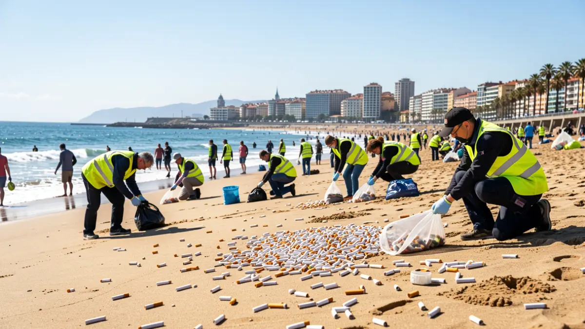 Generic image of volunteers collecting trash on the beach.