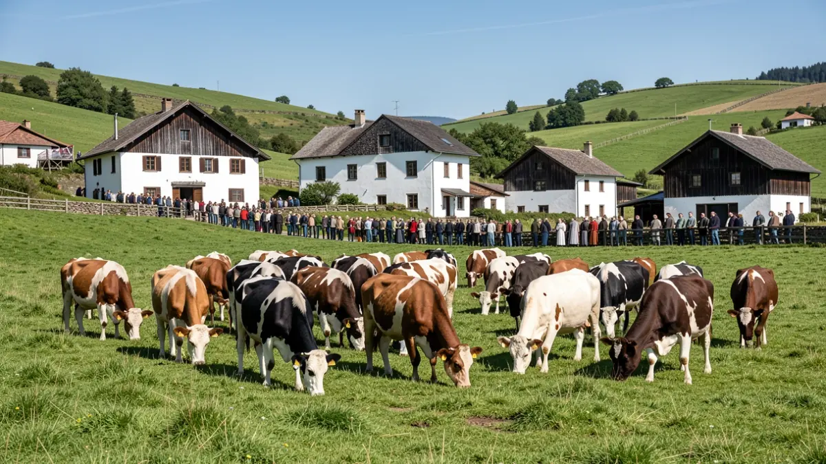 Irudi generikoa Euskal Herriko haran berde batean bazkatzen ari diren abereei buruzkoa.