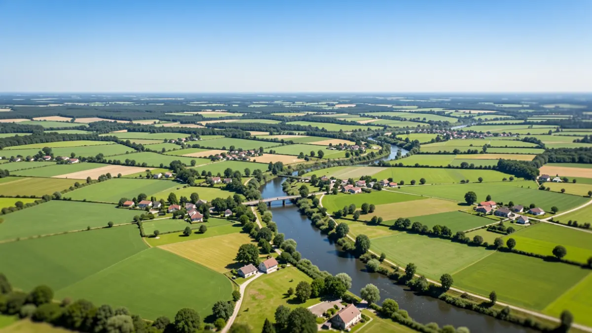 Generic image: Panoramic view of the Llanada Alavesa, featuring a river and villages.