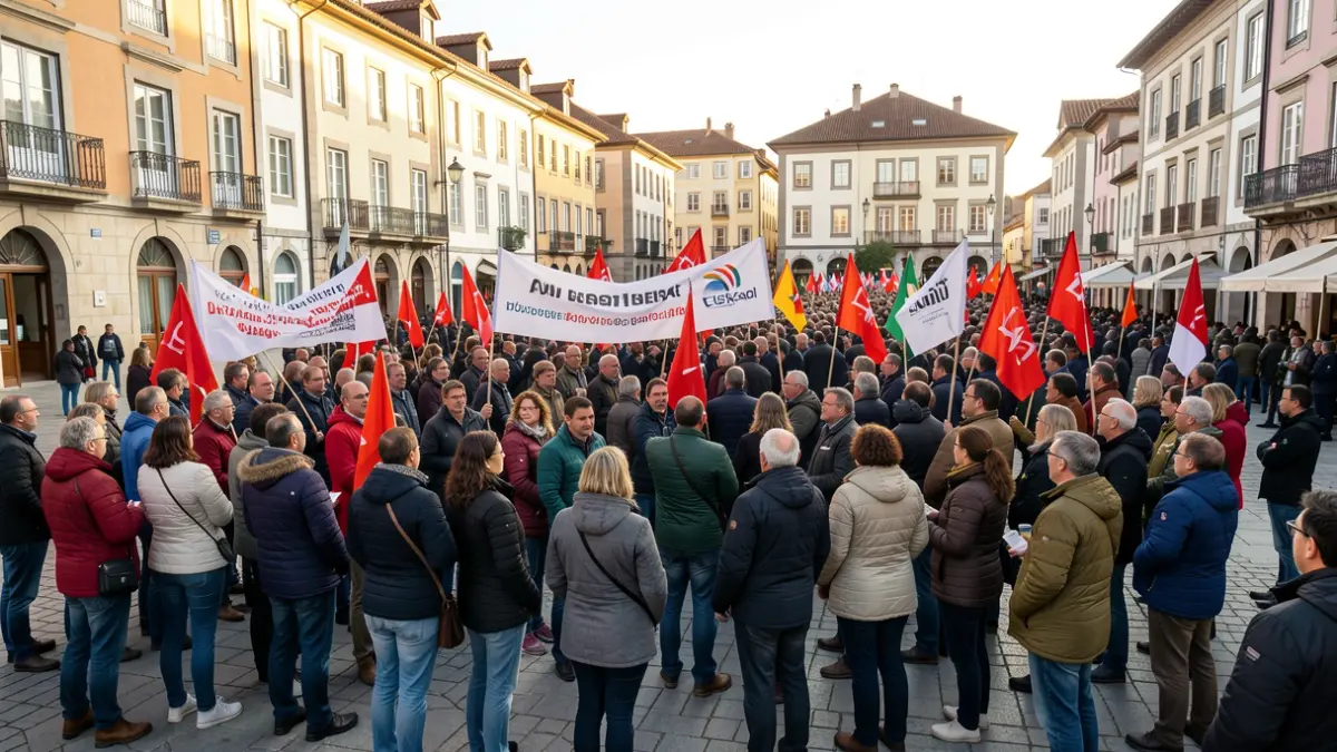 Imagen genérica de un evento político de EH Bildu celebrándose en una plaza de un pueblo de Euskadi.