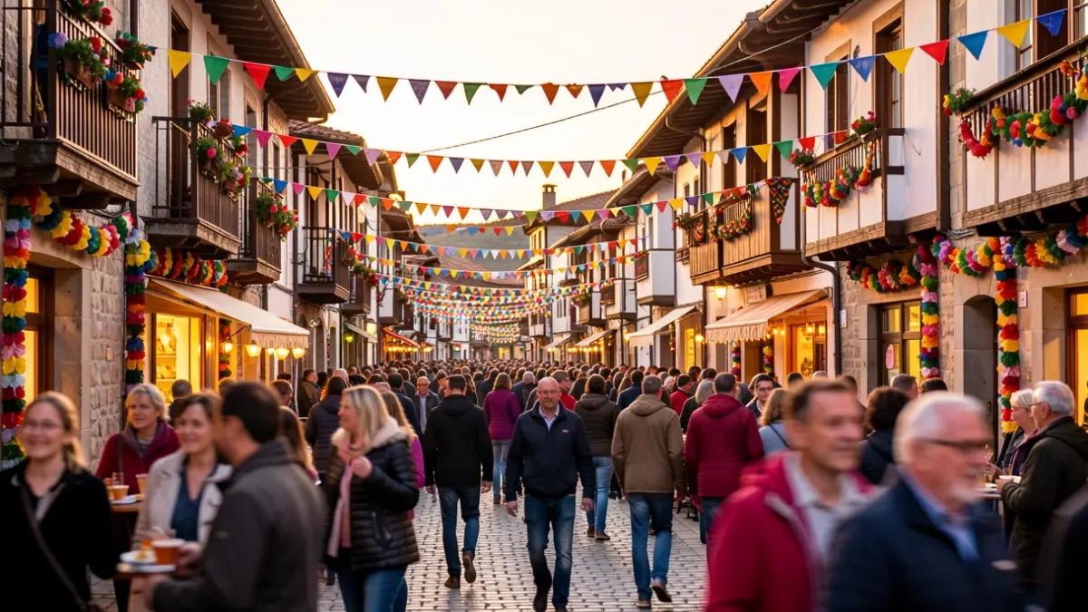 Imagen genérica: Ambiente festivo de un pueblo vasco, con calles decoradas y gente.