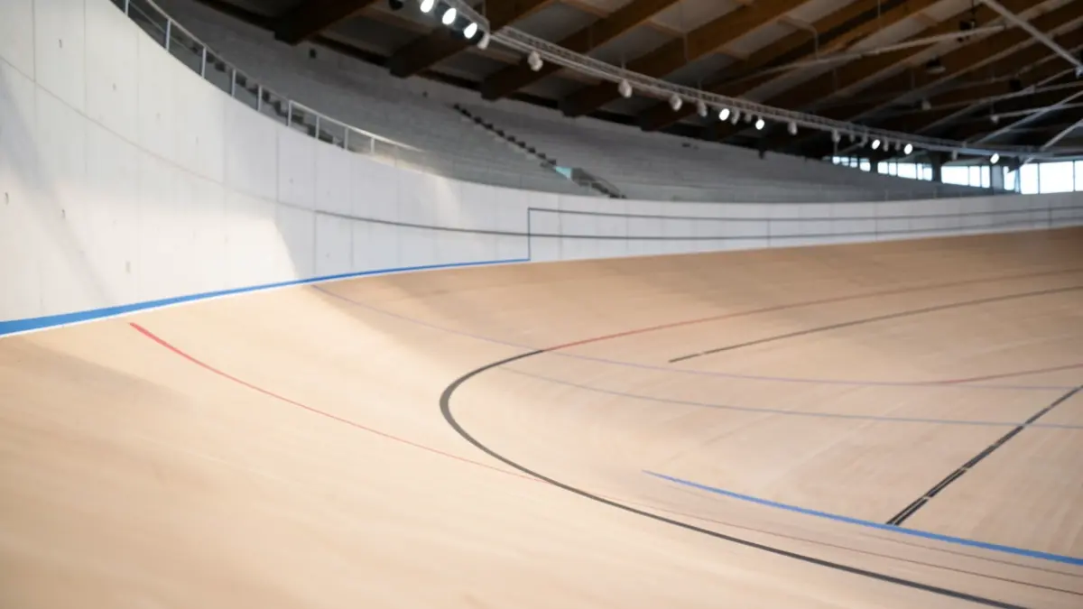 Generic image: close-up of a cycling track curve, empty and clean.
